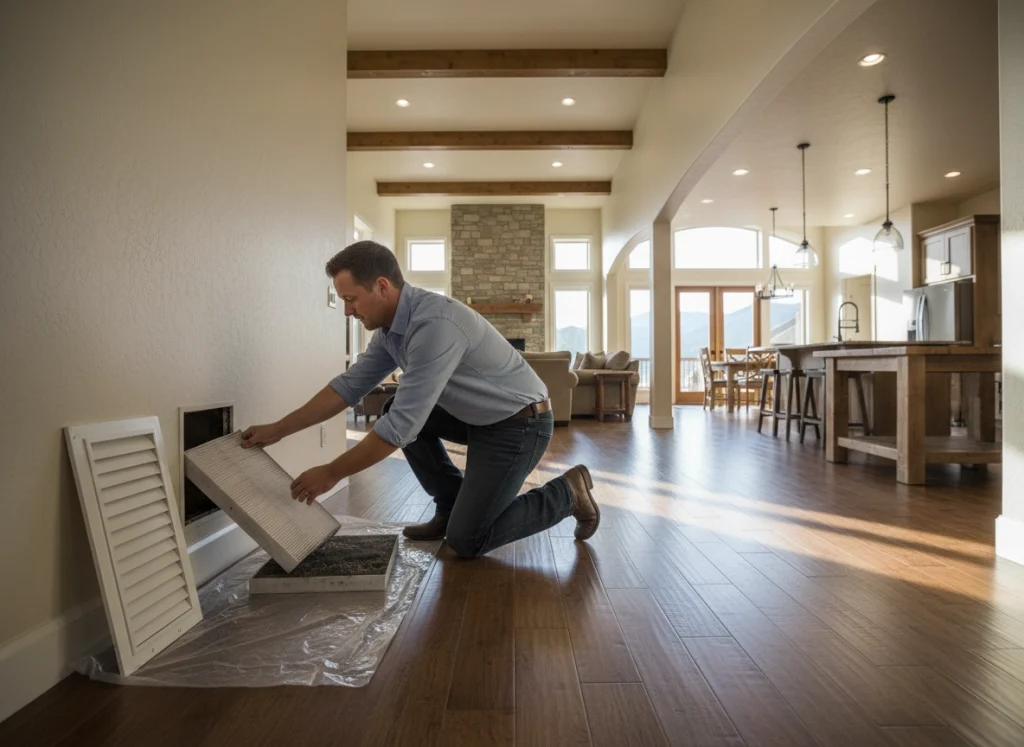 A Bozeman homeowner changing out a dirty air filter.